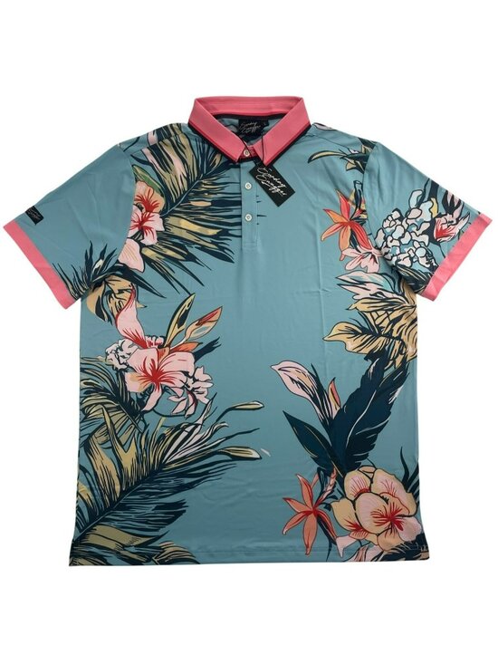 Sunday Swagger Other - Sunday Swagger Polo Stretch Golf Hawaiian Floral Shirt Blue Pink Men's Sz L NEW